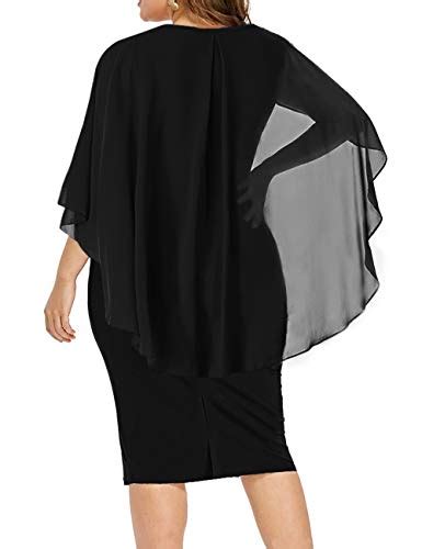 Lalagen Womens Chiffon Plus Size Ruffle Flattering Cape Sleeve Bodycon