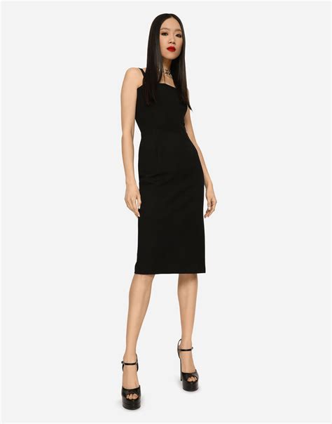 Jersey Calf Length Dress With Dg Embellishment In Black For Women