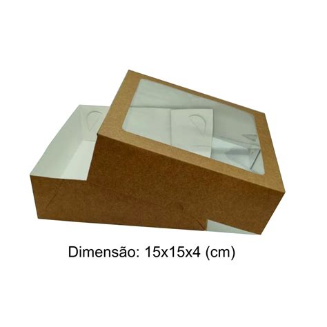 Caixa De Presente Visor Kraft 200 Unidades 15x15x4 Cm Shopee Brasil