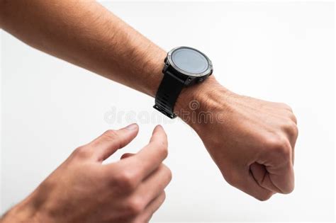 Isolated Male Hand With Smart Watch With Blank Screen White Background