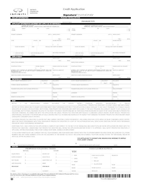 Infiniti Credit Application Fill Online Printable Fillable Blank