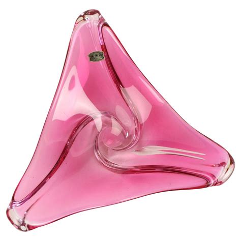 Crystal Pink Ashtray for Val Saint Lambert, Paper Weight For Sale at