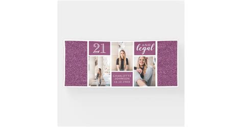 Pink Glitter 21 and Legal 21st Birthday Banner | Zazzle