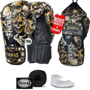 Kit Luva De Boxe Muay Thai Desenho De Caveira Bandagem Bucal Fheras