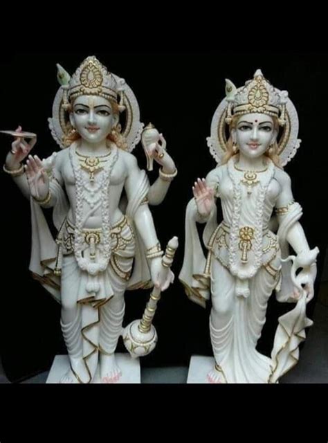 Painted Hindu White Marble Vishnu Laxmi Statue For Worship At Rs