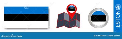 Collection Of Estonian National Flags Isolated In Official Colors And