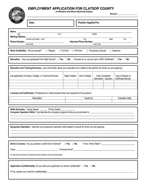 Fillable Online Co Clatsop Or EMPLOYMENT APPLICATION FOR CLATSOP COUNTY