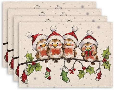 Amazon Arthmom Cute Robin Birds Merry Christmas Placemats Set Of