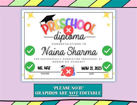 Editable Preschool Diploma Template Instant Download - Etsy