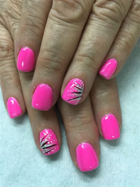 Neon Pink With Fun Accents Gel Nails Bright Nail Designs Pink Gel Nails Tropical Nails