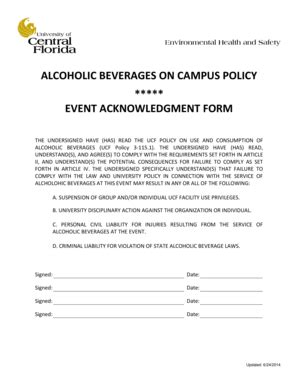 Fillable Online Ehs Ucf Alcohol Acknowledgment Form Ucf Environmental