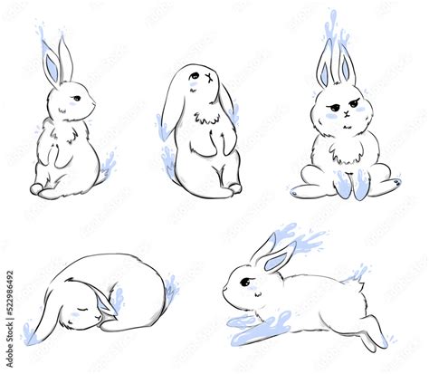 Hand Drawn Rabbits In Minimalism Style Water Rabbit Symbol Of The Year