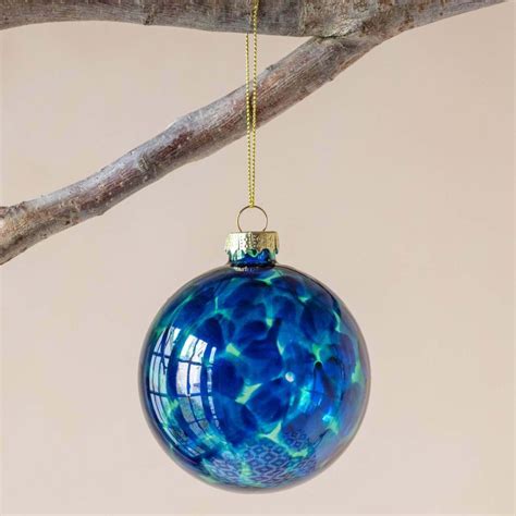 Blue Marbled Glass Christmas Tree Bauble Graham And Green