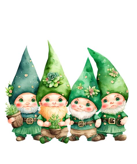 Free Watercolor Drawing Set For St Patricks Day Cute Gnomes