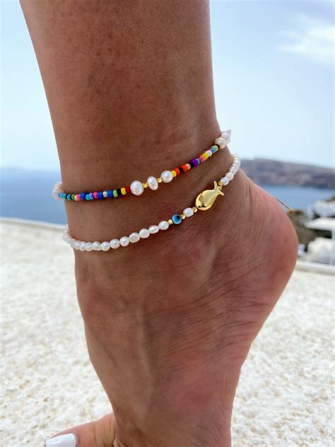 Beaded Anklet Women Minimal Pearls Anklet Summer Ankle Etsy ビーズの