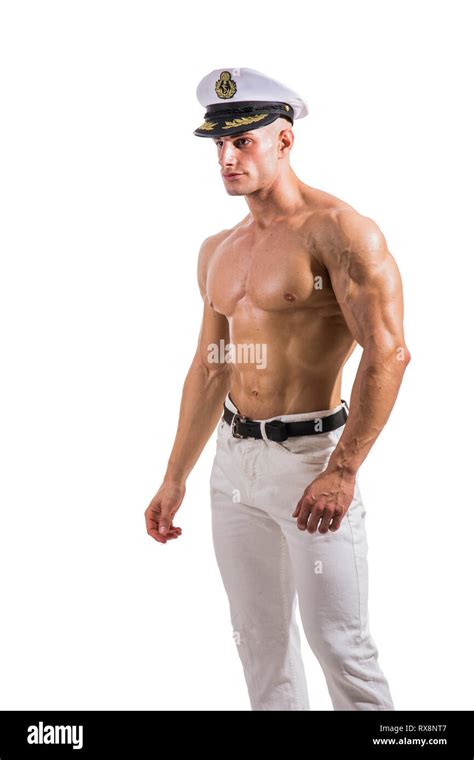 Muscular Shirtless Male Sailor With Navy Hat Stock Photo Alamy