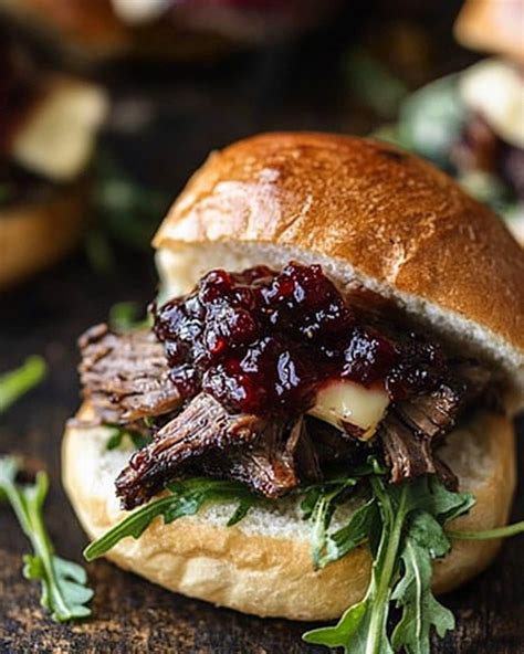 Balsamic Short Rib Sliders With Cranberry Brie And Arugula Recipe In 2024 Short Ribs