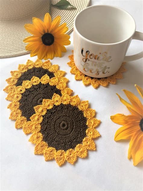 How To Crochet Sunflower Coasters - SWOHTO