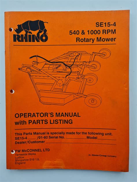 Rhino Se15 4 540 And 1000 Rpm Rotary Mower Parts And Operators Manual Sps Parts