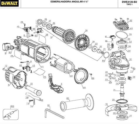 VISTA EXPLODIDA PEÇAS P ESMERILHADEIRA DEWALT DWE4120 B2 TIPO 1 220V