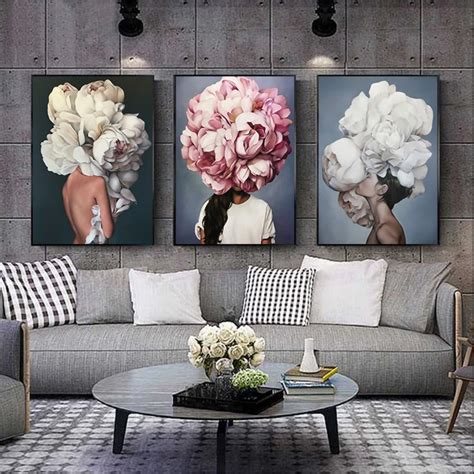 Flower Head Woman Digital Wall Art Set Of 3 Roses Woman Print Digital Wall Art Painting Print