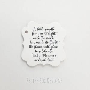 Baby Shower Candle Prayer Baby Shower Tea Light Stork Tags Etsy