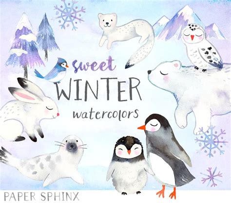 Watercolor Winter Animals Clipart Winter Watercolors Holiday Clip Art ...