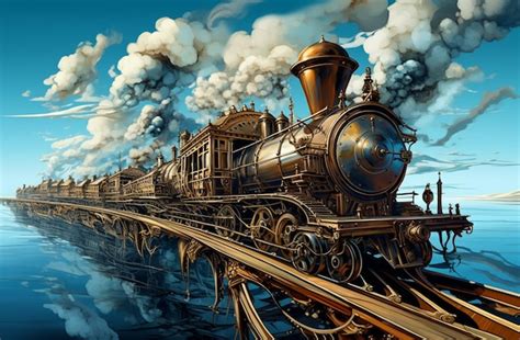 Premium Photo Painting Of A Steam Engine Train Traveling Across A