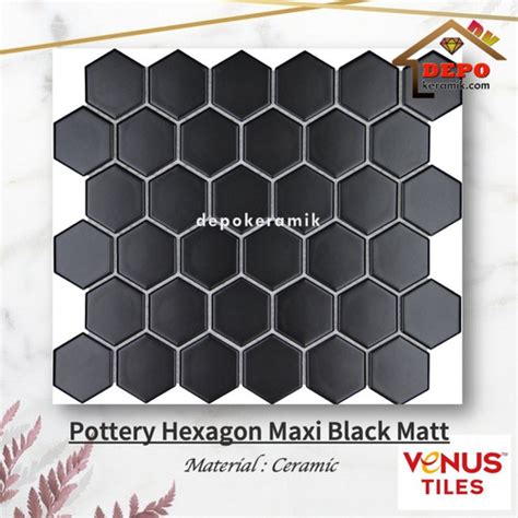 Jual Mozaik Keramik Venus Mosaico Hexagon Maxi Black Matt Mosaic