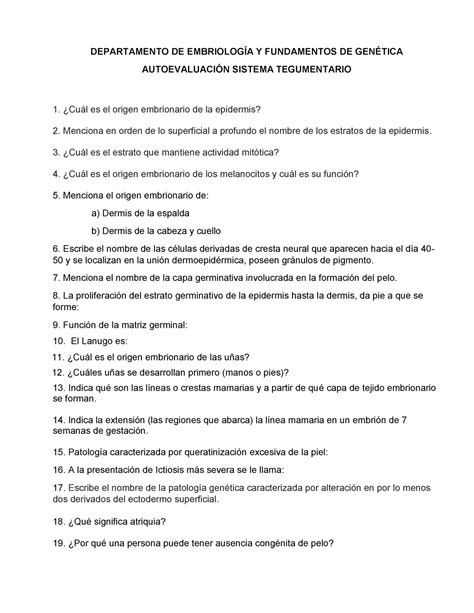 Preguntas De Sistema Tegumentario Octubre 2018 DEPARTAMENTO DE