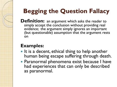 Begging The Question Fallacy Examples