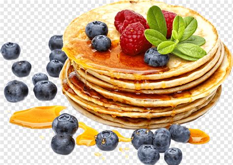 Panqueques con frambuesas y bayas azules, crema de panqueque panqueques