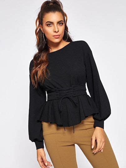 Elegant Lantern Sleeve Top With Corset Belt