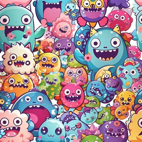 Premium Photo A Set Of Kawaii Monster Designs Ai Generated