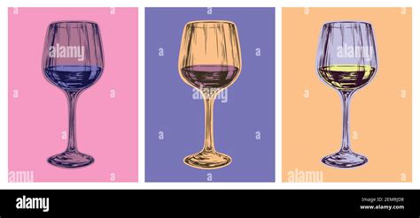 Wine Glass Hand Drawing Vector Illustration Alcoholic Drink Pop Art Style Stock Vector Image