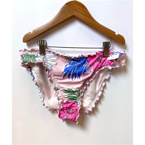 Hobie Ruffle Tropical Floral Hawaiian Print Swim Bikini Bottom New