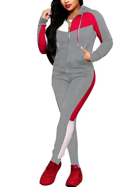 Frontwalk Women Hooded Sweatshirt And Pant Zip Up Jogger Set Long