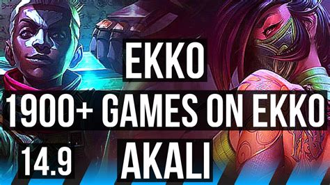 EKKO Vs AKALI MID 1900 Games 4k Comeback KR Grandmaster 14 9