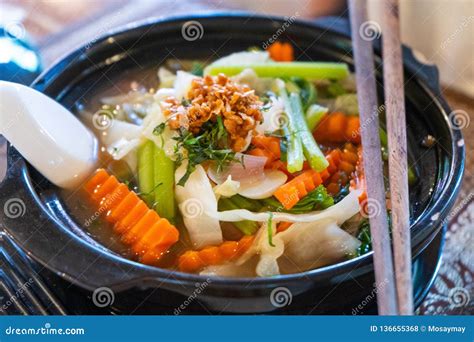 Vegetable Noodle with Soup Khmer Style Stock Photo - Image of dining ...