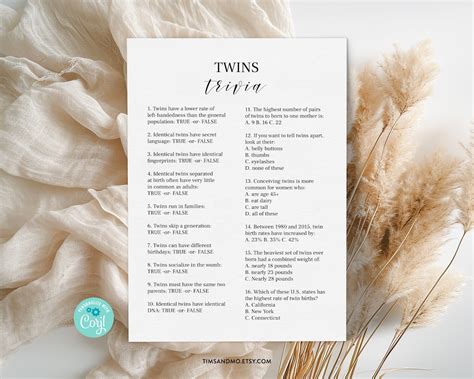 Twin Trivia Baby Shower Game Twins True Or False Minimalist Baby