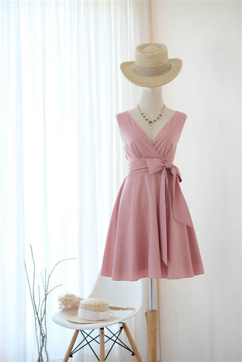 Nude Pink Dress Pink Nude Bridesmaid Dress Pink Vintage Dress Wedding Guest Dress Tea Party