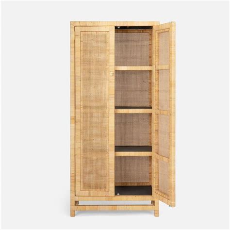 Made Goods Isla Cabinet Natural Peeled Rattan Wood Shelves Rattan