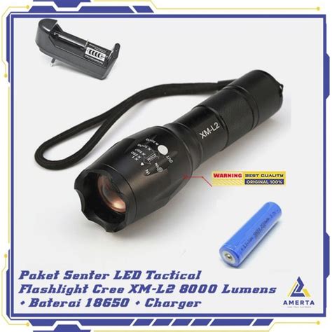 Jual Paket Senter Led Tactical Cree Xm L L Aluminium Mode Kedip