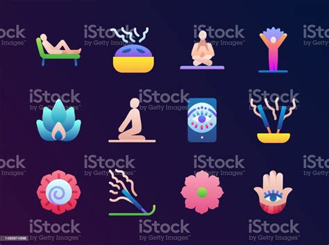 Meditation Flat Gradient Icons Set Stock Illustration Download Image