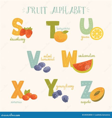 Fruit Alphabet Vector Alphabetical Vegetables Font And Fruity Apple Banana Letter Illustration