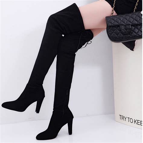 Ielgy Botas Femininas Plus Size Acima Do Joelho Salto Alto Bico