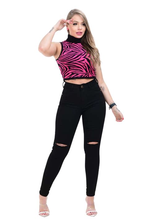 Calça Jeans Skinny Hot Pants Preta Feminina Sol Jeans