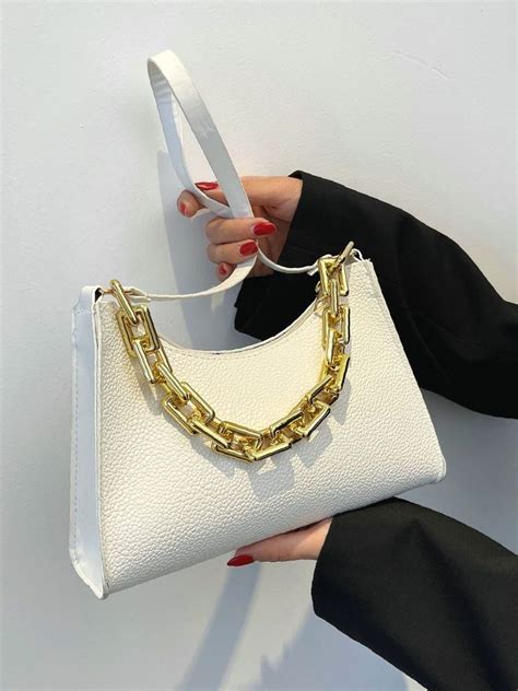 Bag For Love Textured Chain Baguette Bag Women Satchels Baguette