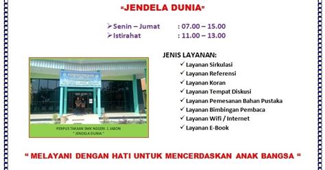 Jadwal Layanan Perpustakaan Perpustakaan Jendela Dunia Perpustakaan