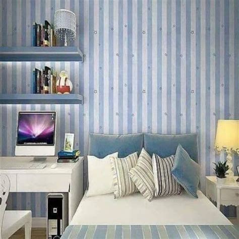 Jual COD Wallpaper Dinding Stiker Salur Garis Stripe Pink Biru Hijau